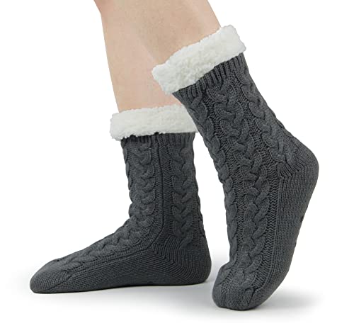 BenSorts Kids Thick Warm Slipper Socks 2 Pairs Purple Stripe Deer with 1 Pair Grey Christmas Slipper Socks4