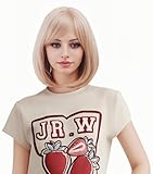 NJJYXH 14 Inches Strawberry Blonde Wigs for Women Short Straight Bob Wig with Bangs Synthetic Hair for Daily Use,Cosplay, Halloween