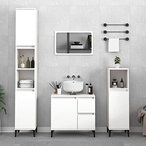 JUNZAI Armario de baño, Columna Baño, Armario Baño, Muebles De Baño, Mueble Auxiliar Baño, Armario Multiusos, Madera contrachapada Blanco 30x30x190 cm