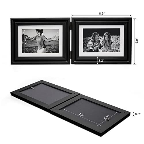 Wisadd Horizontal 5X7 Picture Frames Double Hinged Wood Folding Photo Frames With Real Glass Front Fit For Desktop Or Tabletop Display Pictures 4X6 With Mat Or 5X7 Without Mat, Black Xhei-H75X2 #TOP2