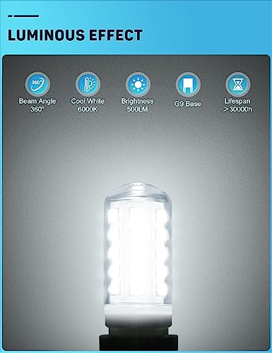 QNUJN G9 Led Bulbs Cool White, 5W, 500LM, 6000K, Equivalent to 50W Halogen, Non-Dimmable Energy Saving Light Bulb for Home Lighting Decor, Chandelier, Wall Light, Crystal Lamp-12 Packs - Image 5