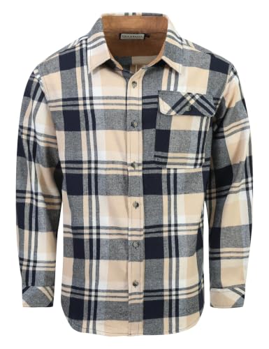 Drazivon Men's Button Down Long Sleeve Cotton Flannel Shirt Plaid Apricot L - image 1