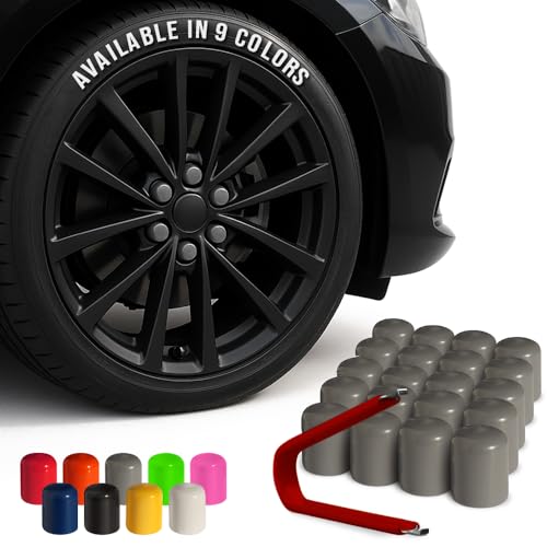 ColorLugs Vinyl Lug Nut Cover | Grey | Flexible Fit Wheel Lug Nut Cap | Fits 21-23 mm | Pack of 25 | Includes Deluxe Extractor | Made in the USA