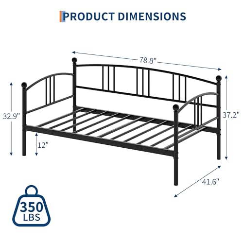 Image of Garvee Twin Daybed, Sturdy Metal Daybed with Arched Headboard and Steel Slat Support, Sofa Bed for Living Room Bedroom and Guest Room, Black