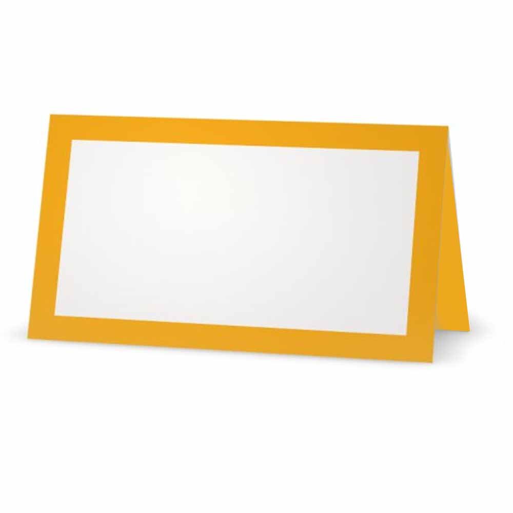 SQUASH gelb Tischkarten, flach oder Zelt – 10 oder 50 Pack – Weiß blanko vorne mit Farbe Grenze – Placement Tisch Name Platz Stationery Party Supplies – Gelegenheit Abendessen Event, gelb, TENT STYLE