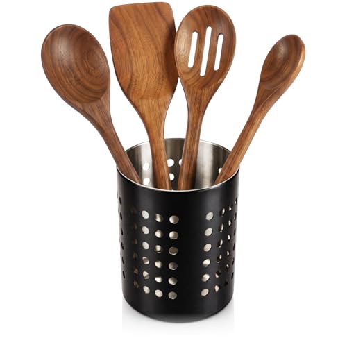 com-four® égouttoir à couverts - porte-ustensiles de cuisine en acier inoxydable - panier à couverts, porte-cuillère en bois en métal - porte-serviettes...