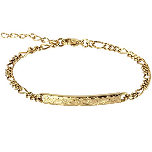 14K Gold Plated Hawaiian Bracelet by Austaras - Shiny Stainless Steel Hawaiian Jewelry with Adjustable Chain and Hawaiian Surfer Style Hibiscus Flower Charm