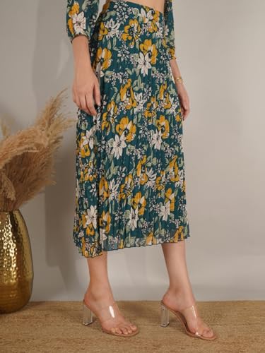 Image of NUEVOSDAMAS Floral Printed Pleated Navy /Multi Skirt