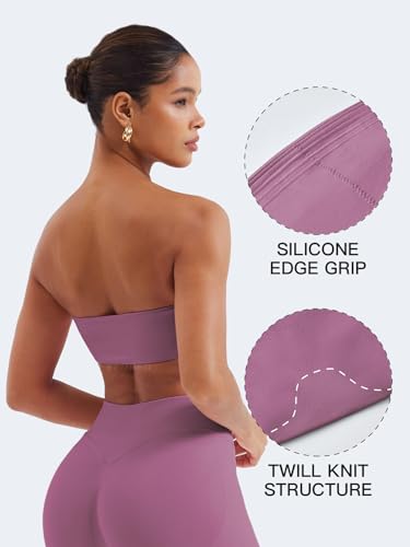 Image of YEOREO Strapless Bandeau Sports Bra for Workout Seamless Tube Top Gym Padded Wireless Bra
