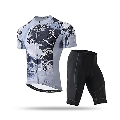 Xu Yuan Jia-Shop Men's Breathable Moisture Wicking Cycling Jersey Set Road Bike Jersye Short Sleeves Cycling Kits + Shorts with 3D Paddedï¼Cool Skull Pattern Design (Size : Large)