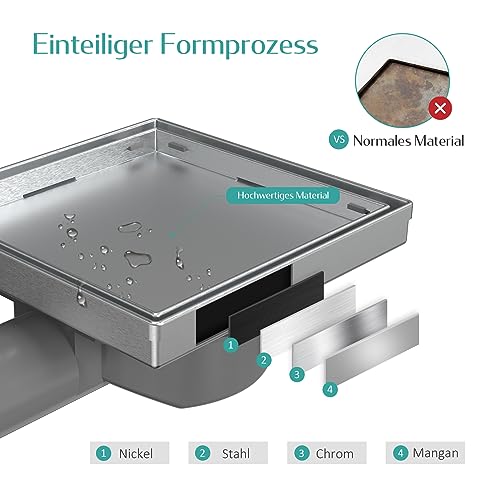 Caniveau de douche EMKE FD366BN à évacuation rapide en chrome 15cm