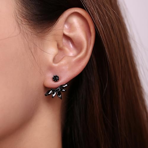 Marquise Ear Jacket Earrings Cubic Zirconia Front & Back Statement Stud Earrings Bridal Cluster Earrings2