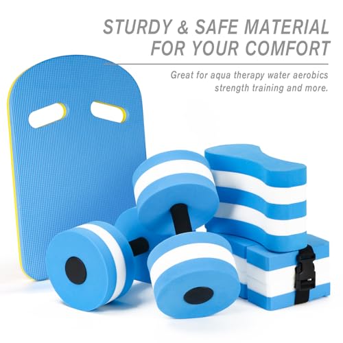 NEAGLORY 5 Pieces Water Aerobics Set Aquatic Exercise Set Pool Fitness Equipment with Foam Dumbbell, Swim Kickboard, Pull Buoy, Aquatic Swim Belt for Water Workout, Blue by NEAGLORY - Used condition - Image 3