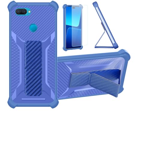 Aroepurt Funda para OPPO A12 Funda Carcasa Case Cover [con Protector de Pantalla de Cristal Templado] Híbrida [Soporte Plegable Magnético] [Esmerilado antihuellas] Azul