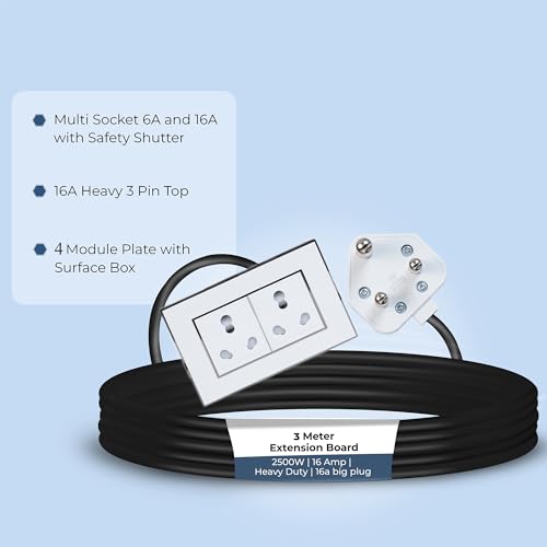 Image of Extension Board Heavy Duty Multi Socket 15A /16A /20A (2500 Watts 16A Big Plug and Two 16A Socket, 3 Meter)