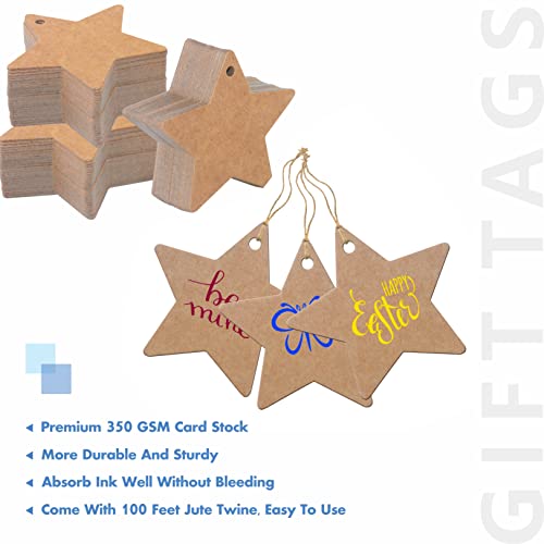 200 Pcs Kraft Paper Star Shaped Gift Tags with 30 Meters Natural Jute Twine for Craft Packaging (6cm Diameter) - Image 4