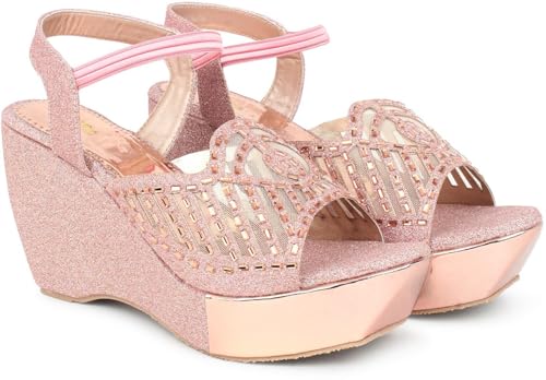 Image of Action Women's Glitter Platform Sandals| Block Heel|Cross-Strap Design with Ankle Strap| Bronze