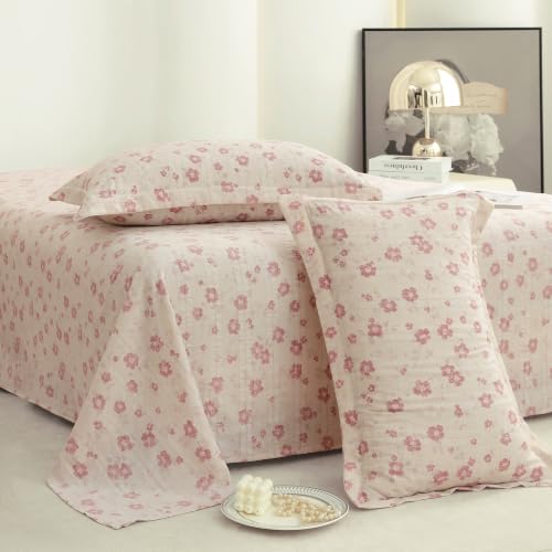 Image of Story@Home King Size Bedsheet | Cloud Cotton Flatsheet King Size with Two Pillow Covers| Super Soft Bed Sheet for King Size Bed | Floral Design (270 x 250 cm, Pastel Pink)