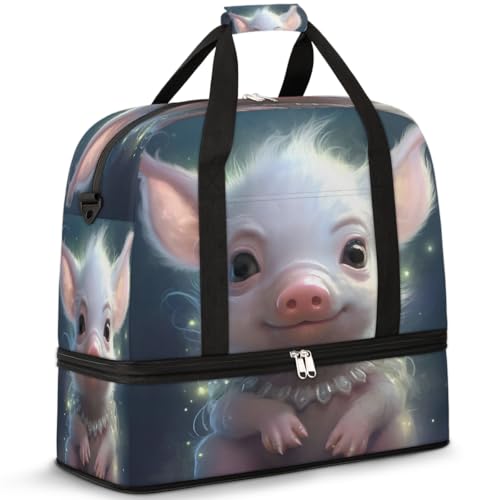 Animal Cute Pigs Travel Duffle Bags With Shoes Compartment for Women Men Weekender Overnight Bag Foldable Sports Tote Gym Carry On Luggage Handlebag for Travel Yoga Hospital Workout