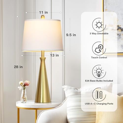 Set de 2 lámparas doradas de mesa touch con puertos USB miniatura 6