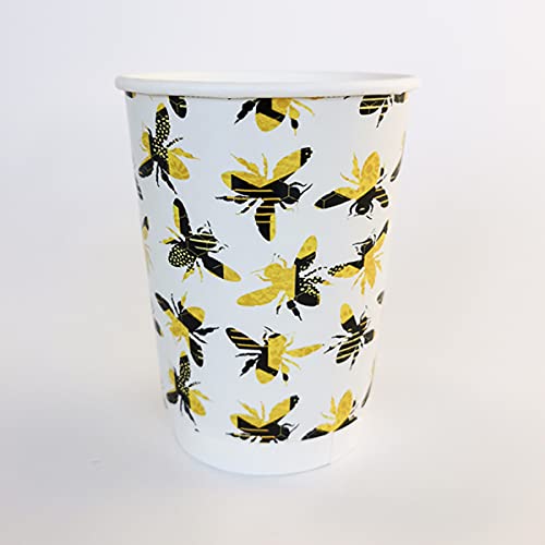12oz Printed Paper Cups - Honey Bee Design - Takeaway Coffee Cups (100)