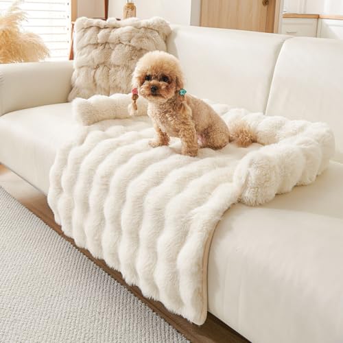 Calming Dog Bed for Couch 29.5 x 29.5 inch Non-Slip Luxurious Dog Sofa Mat for Furniture Protector Perfect for Small Medium Dogs and Cats (Off-White)