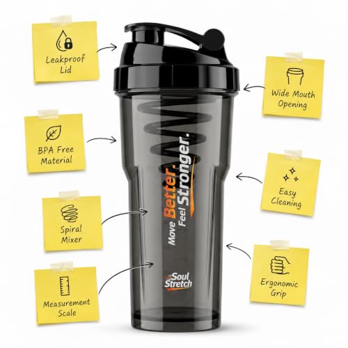 Image of Soul Stretch Storm Shaker for Gym Bottle -700ml | Protein Shaker Bottle | 100% Leakproof, BPA Free, Durable Gym Shaker | Cyclone Blender for Smooth Shakes (Black)