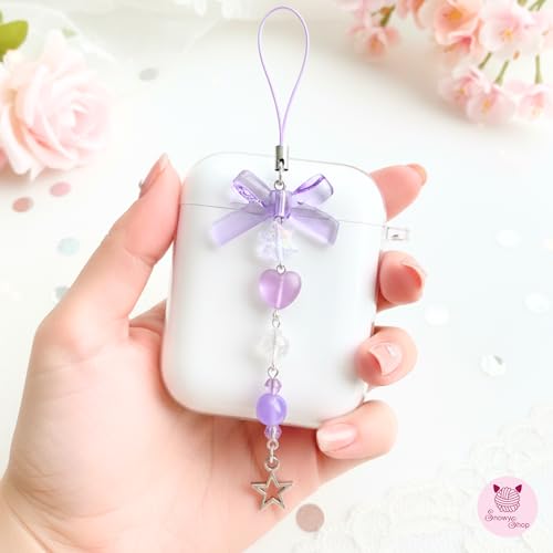 Image of SNOWY SHOP Korean Silver Bow Phone Charm - Cute Heart & Starfish Pendant | Aesthetic Korean Mobile Chain, Bag Hanging & Keychain Jewelry for Girls & Women