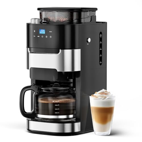 Joy Pebble 10-Cup Drip Coffee Maker with Built-In Grind,...