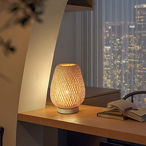 Bedside Table Lamp with Double Layer Bamboo Lampshade Wooden Base Bedroom Lamp Handmade Decorative Night Light for Wedding Party Indoor Bedroom Dining Room Outdoor Gift Garden Balcony - Image 4