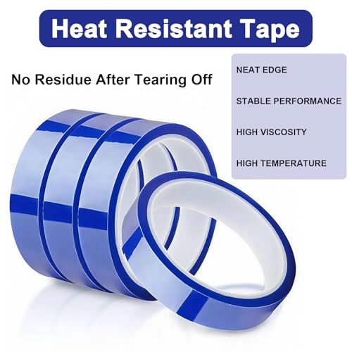 Image of 4 Rolls 20mm X 33m 108ft Blue Heat Resistant High Temperature Resistance Silicone Rubber Heat Transfer Tape for Sublimation Press Vinyl and Fixing of Electronic Parts During Processing, No Residue