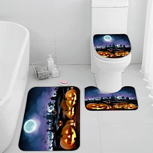 Zifarm Badematte rutschfeste 50x80 cm Halloween Badvorleger-Set 3D Kürbis Horror Gartengrabstein Mikrofaser Flanell…