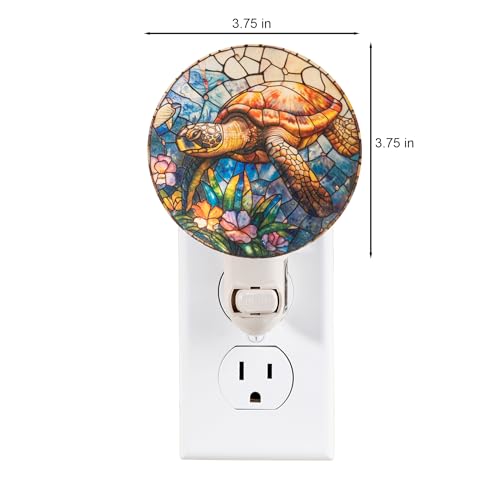 Image of Coastal Sea Turtle Night Light - Stained Glass Styled Plug-in Wall Light, Real Glass Ocean Theme Night Lamp for Bathroom, Bedroom, Hallway, Beach House Decor