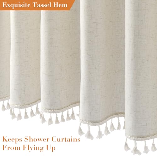 Nanspring Stall Natural Boho Linen Shower Curtain Vintage Country Textured Tassel Shower Curtain Set with Hooks 54 Inches Wide Modern Neutral Farmhouse Cottage Curtain for Bathroom 54x78, Cream by Nanspring - Used condition - Image 6