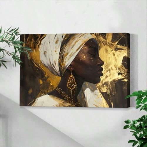 Art mural abstrait de femme africaine avec peinture dorée sur toile TONGYINLI 30x40