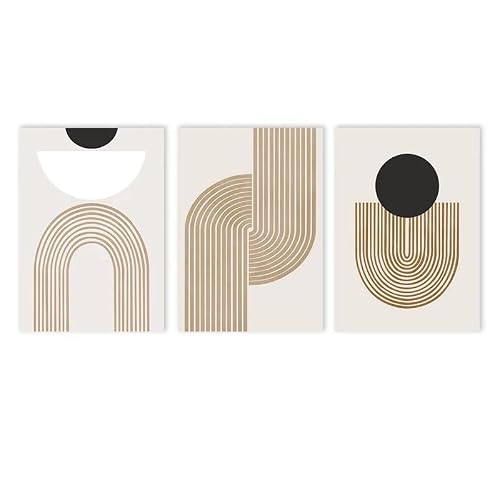SOBMQ Poster-Black Beige Geometric Lines Wall Canvas Painting Abstract Poster Print Art Picture For Living Room Bedroom Home Decoration-50 * 70cm-3PCS (No Frame)
