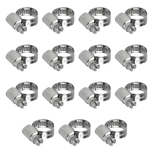 15 Pcs 8-16mm Adjustable Hose Clips, Stainless Steel Hose Clamps Assorted Kit, Water Pipe Clamps Clips, Hose Pipe Clips for Securing Hoses Connections Home Gas Pipe Flexible Ho-se Pipes Tube