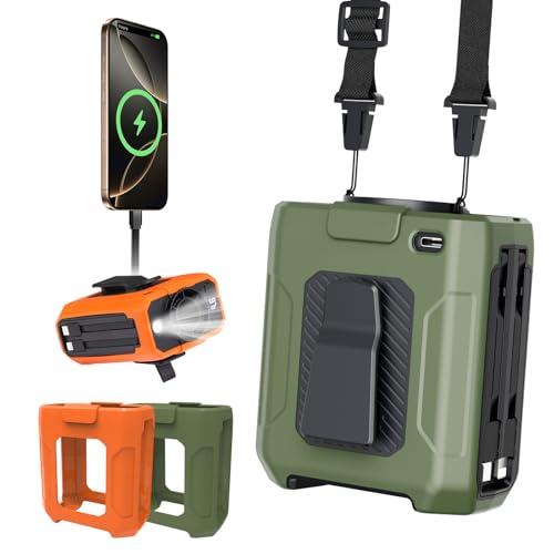 LONHEO Ventilador de clip de cintura 4 en 1 con linterna de 10000 mAh, 5 velocidades, ventilador de camiseta recargable, ventilador de cinturón, portátil para camping, escalada