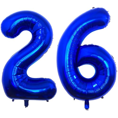 Navy Blue 26 Number Balloons, 40 Inch Giant Number 26 Balloons Foil Mylar Helium Dark Blue Number Balloons for 26th Birthday Party Supplies Anniversary Event Celebration Decorations