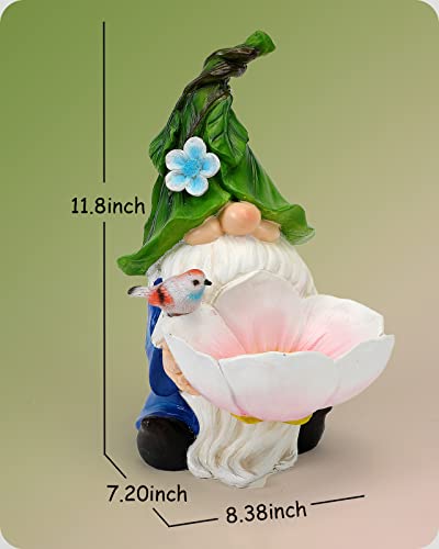 Garden Gnome Statue Outdoor Decor - Spring Gnome Bird Feeder With Solar Led Light,Garden Gnomes Outdoor Decorations For Yard Patio Lawn Porch,Ornament,Garden Gift(White) #TOP1