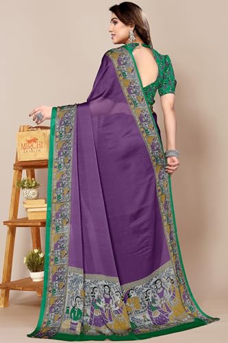 Image of MIRCHI FASHION Saree for Woman Chiffon Madhubani Print | Breathable Comfortable Printed Saree for Office and Regular Use (Available in 15 Designs)