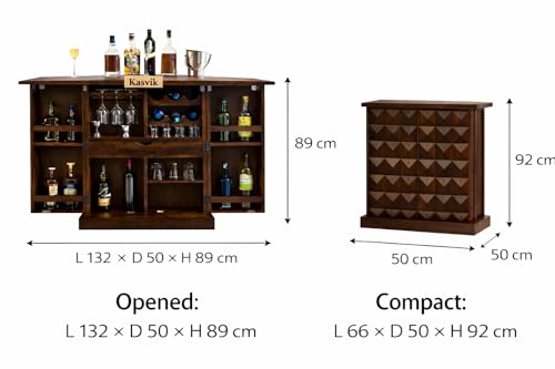 Image of Handcrafted Wooden Bar Cabinet | Traditional Indian Artisan Made Home Bar Furniture with Wine Rack & Storage Drawer | Walnut Finish