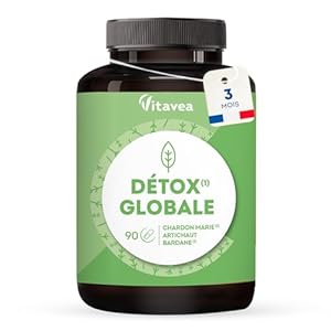 Détox Globale – Detox Foie, Peau Saine, Santé Digestive – 7 Actifs Naturels, Chardon Marie, Artichaut, Bardane – 90 gélules, 3 mois – Vegan – Fabriqué en France – Vitavea