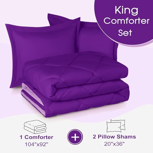 Edredón reversible King morado y fundas de almohada de microfibra para cama 7