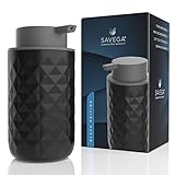 SAVEGA - Seifenspender aus eurasischer Keramik - Spülmittelspender Küche - Moderner Flüssigseifenspender - Nachfüllbarer Duschgel Pumpspender Bad - 400ml Fassungsvermögen (Schwarz)
