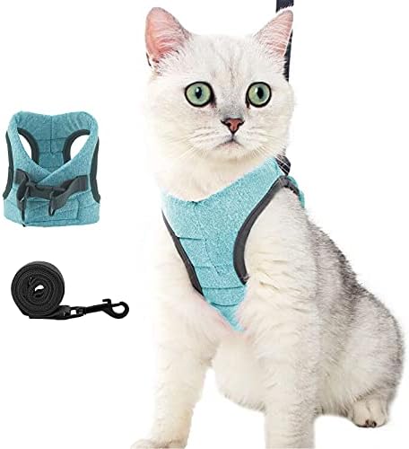 Cat Harness and Leash Set for Walking Escape Proof, Adjustable Soft Padded Vest with Running Cushioning, Comfortable Outdoor Jacket for Pet Kitten Puppy Rabbit (Ai Green, M)