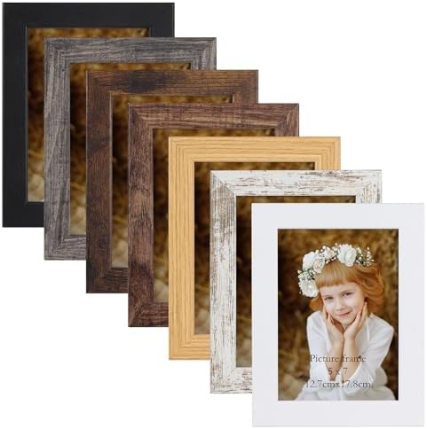 Vasemouh 7x5 Photo Frames, Tabletop Display and Wall Hanging,5x7 Picture Frame in 7 Colours,Wooden Picture Frames with Glass,Pack of 7