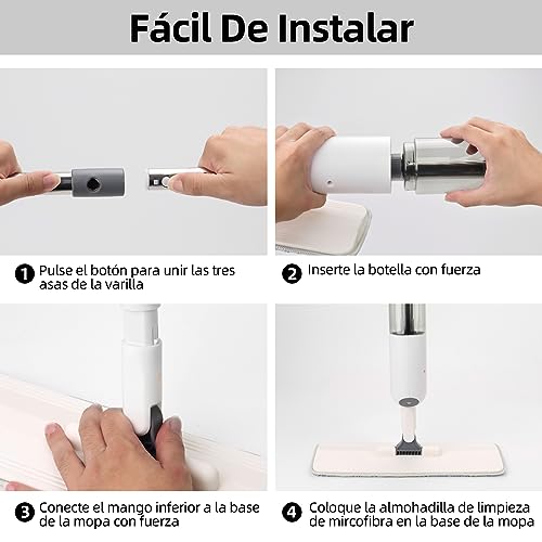 Image of MXBEAUTY Microfiber Mop with 350 ML Atomizer, Wet and Dry Cleaning Mop, 360 Rotating Head, with 3 Washable Pads and 1 Scraper, for Tile Floor, Glass, Marble