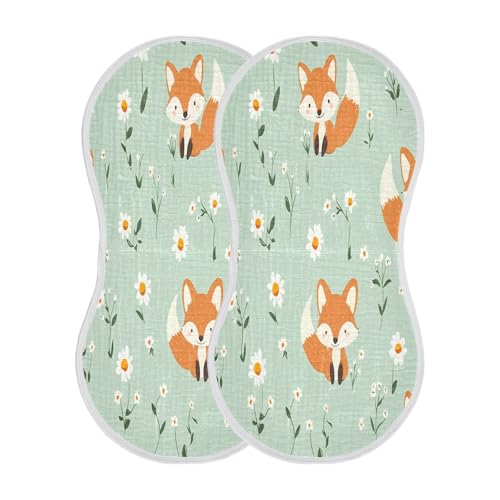 Cartoon Fox Plant Burp Cloths Cotton Baby Washcloths,Large 22x11in Burping Cloth Absorbent and Soft for Newborn Baby Boys and Girls,4 Pack2