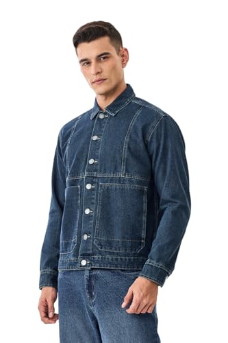 Image of SNITCH LEGACY Men Casual Jacket| Relaxed Fit Full Sleeve Spread Collar Denim Design | 100% Cotton & Breathable Twill Fabric For Streetwear, Spring Layering & Daily Outings